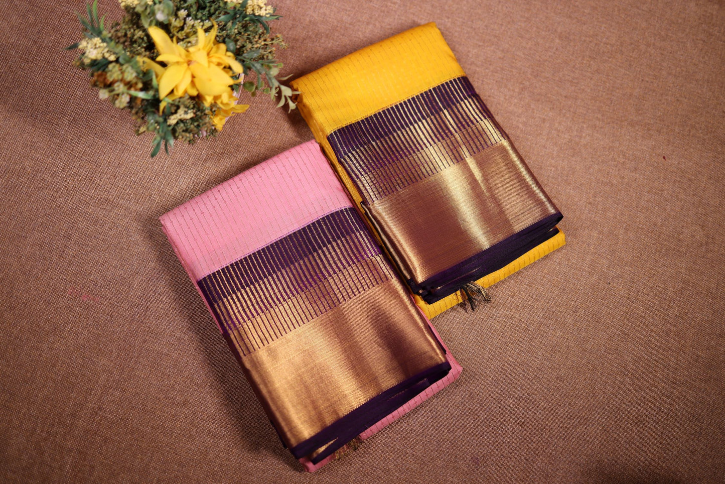 Pure Silk Saree - Pink Color with Violet Zari Border