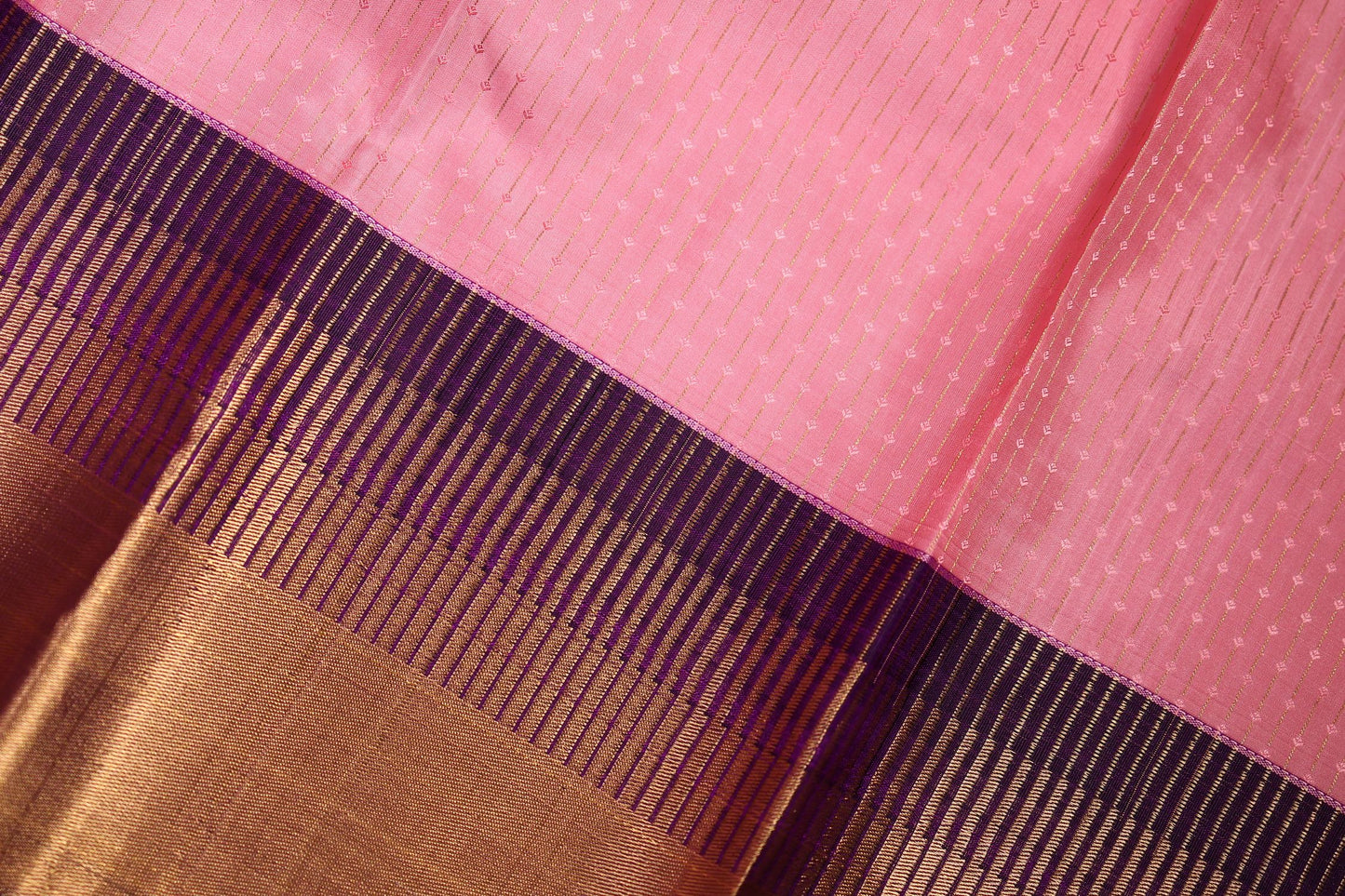 Pure Silk Saree - Pink Color with Violet Zari Border