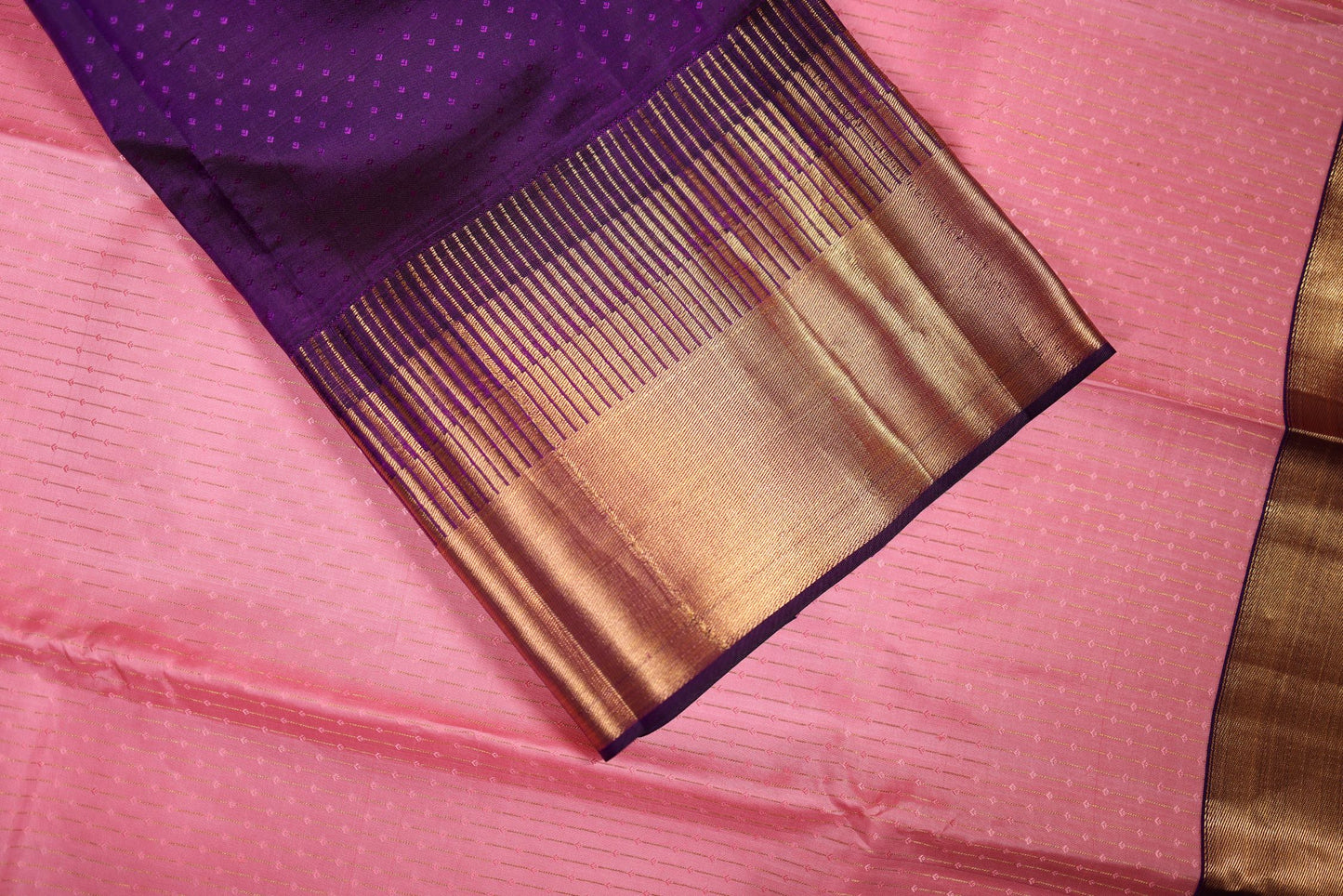 Pure Silk Saree - Pink Color with Violet Zari Border