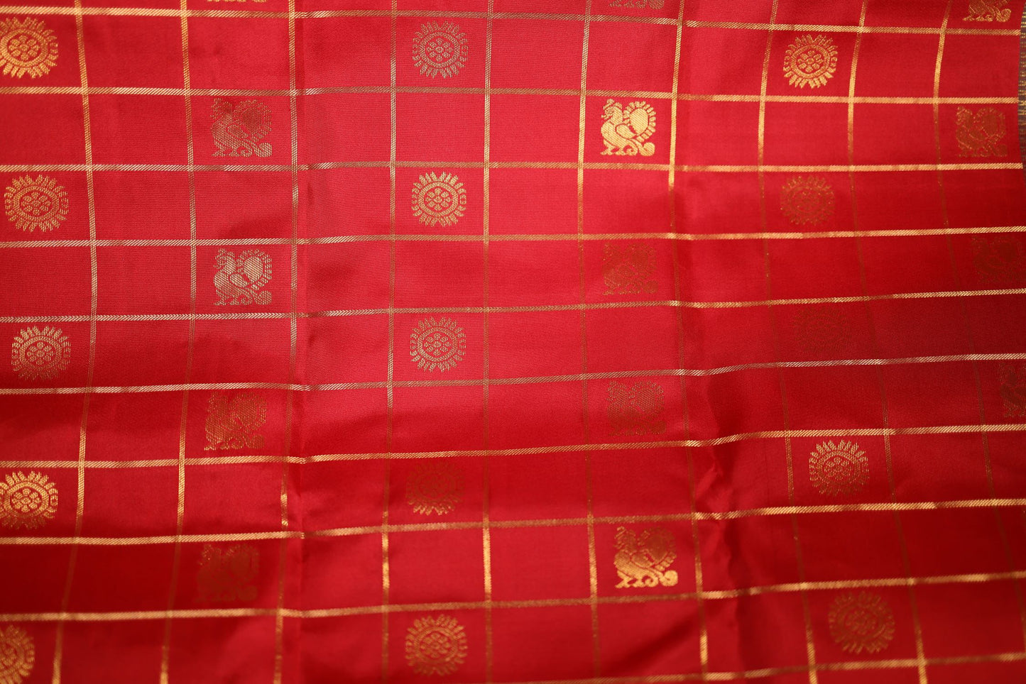 Pure Silk Saree - Red Color with Bottle Green Green Zari Border