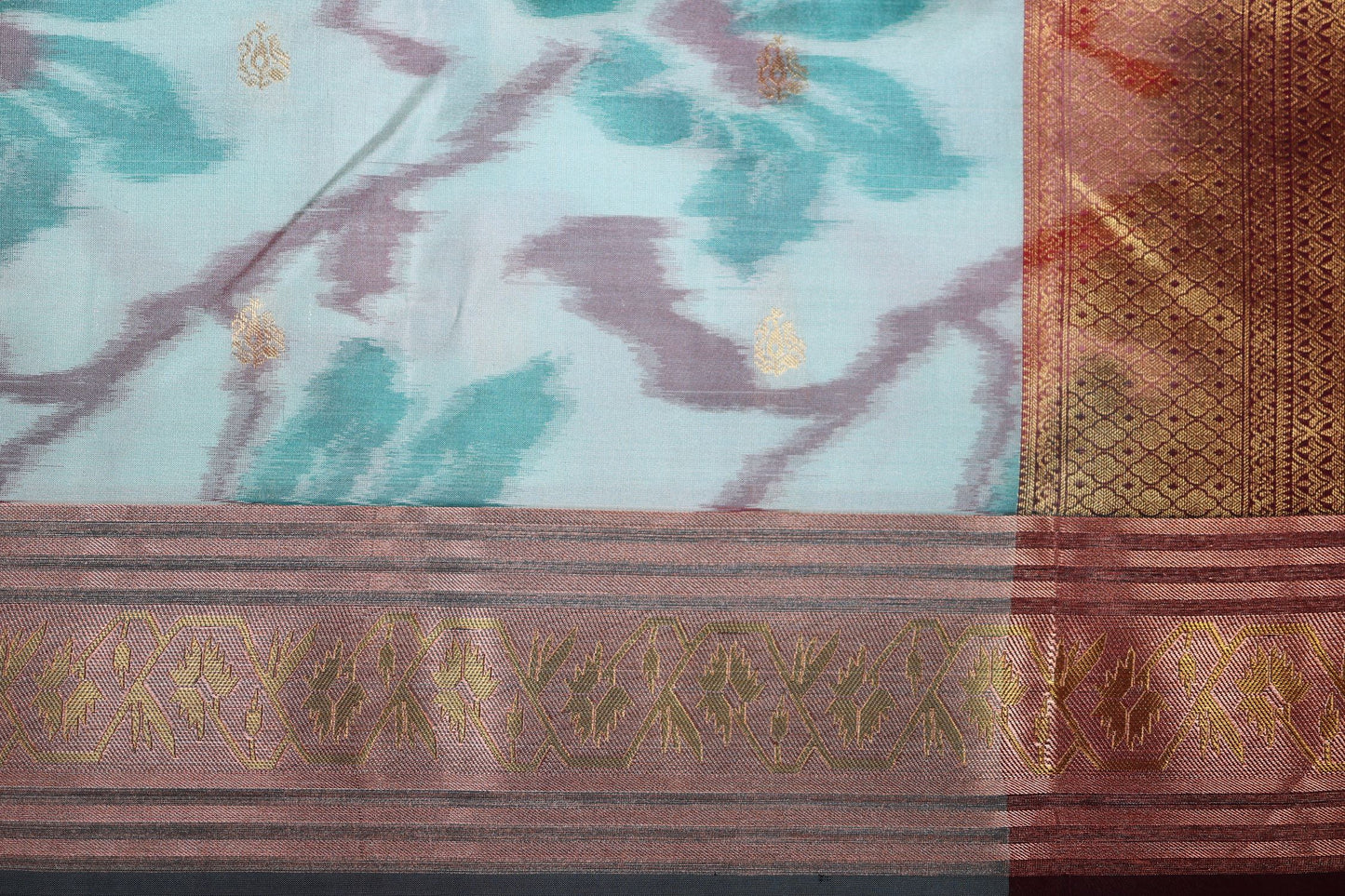Pure Silk Saree - Aqua Green Pochampally Design with Brown Color