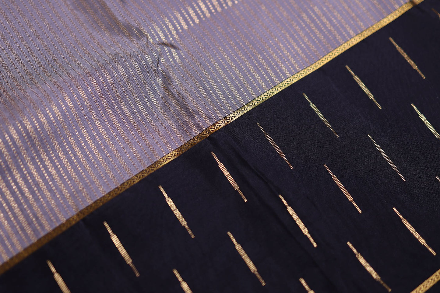 Pure Silk Saree - Steel Grey Color with Black Zari Border