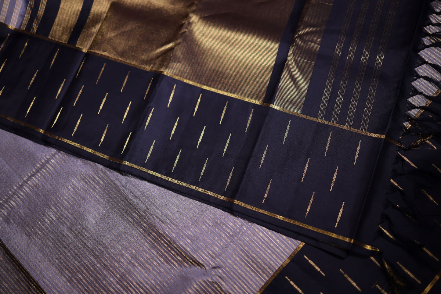 Pure Silk Saree - Steel Grey Color with Black Zari Border