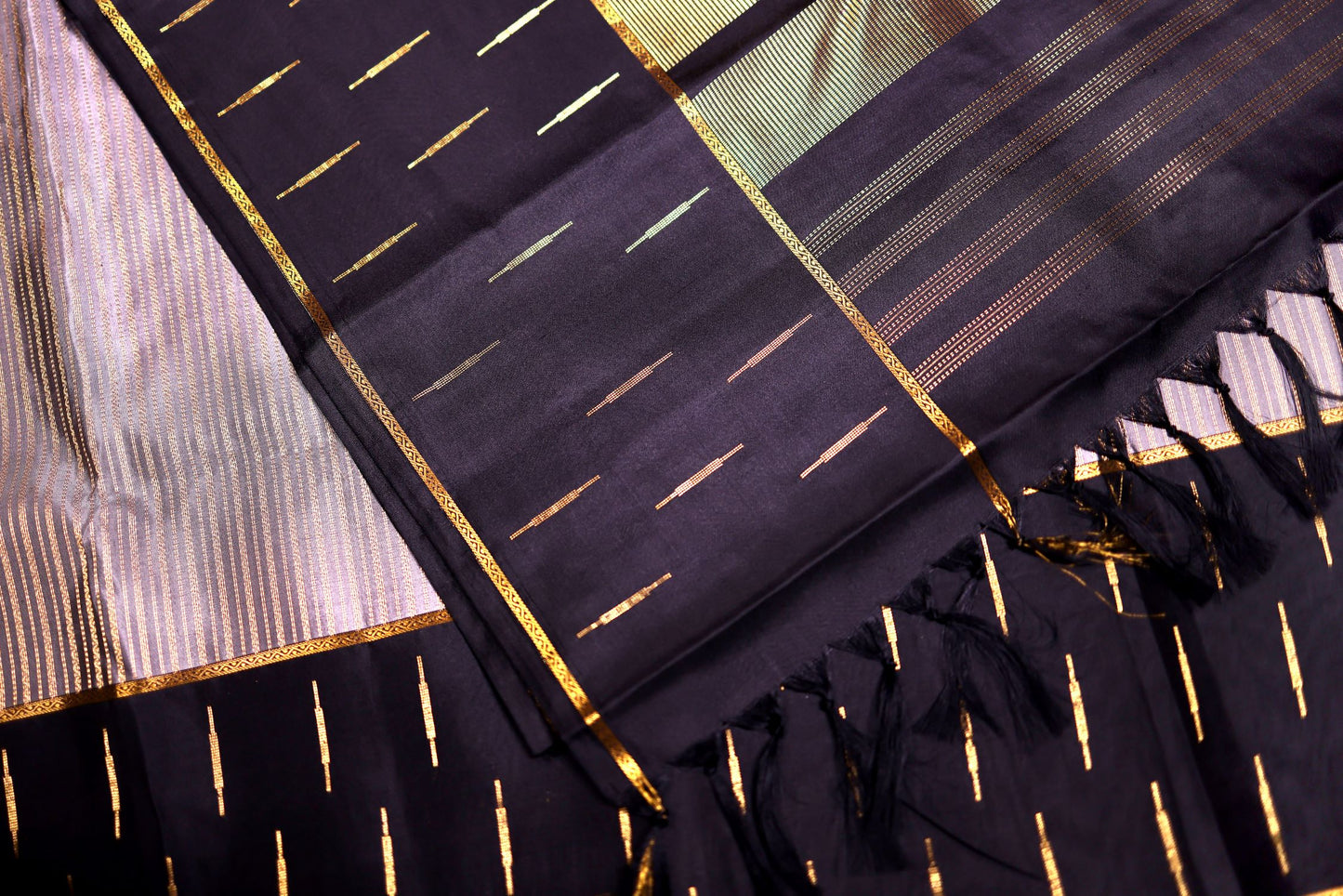 Pure Silk Saree - Steel Grey Color with Black Zari Border