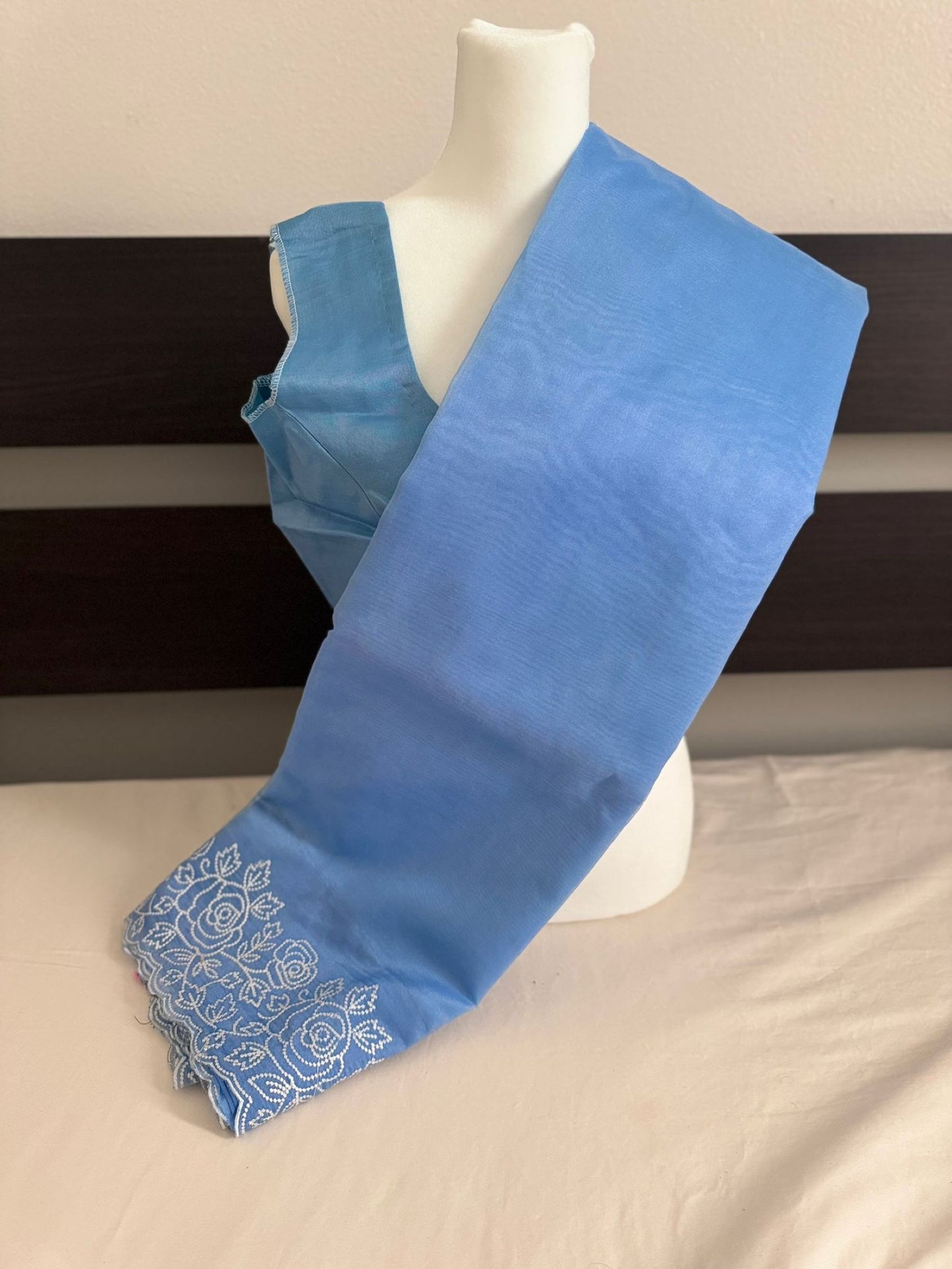Banaras Soft Silk Organza Saree - Blue Color and Stitched Blouse