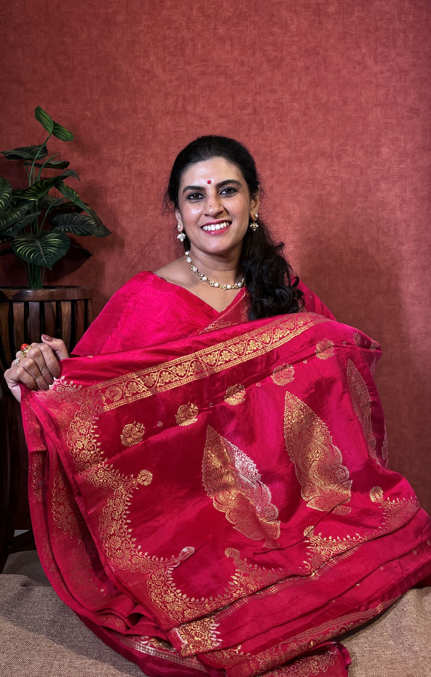 Pure Dola Silk Saree - Rani pink Color with Zari Border