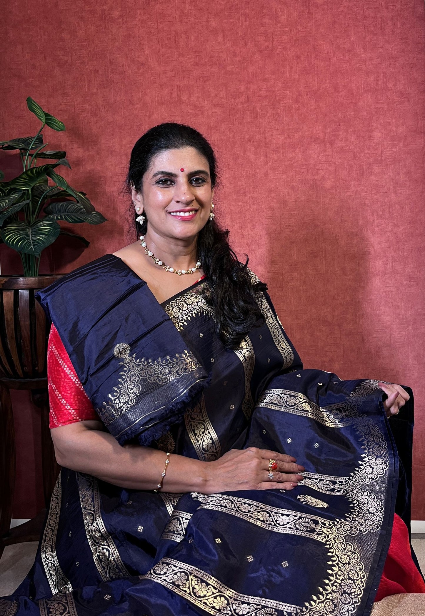 Pure Dola Silk Saree - Navy Blue Color with Zari Border