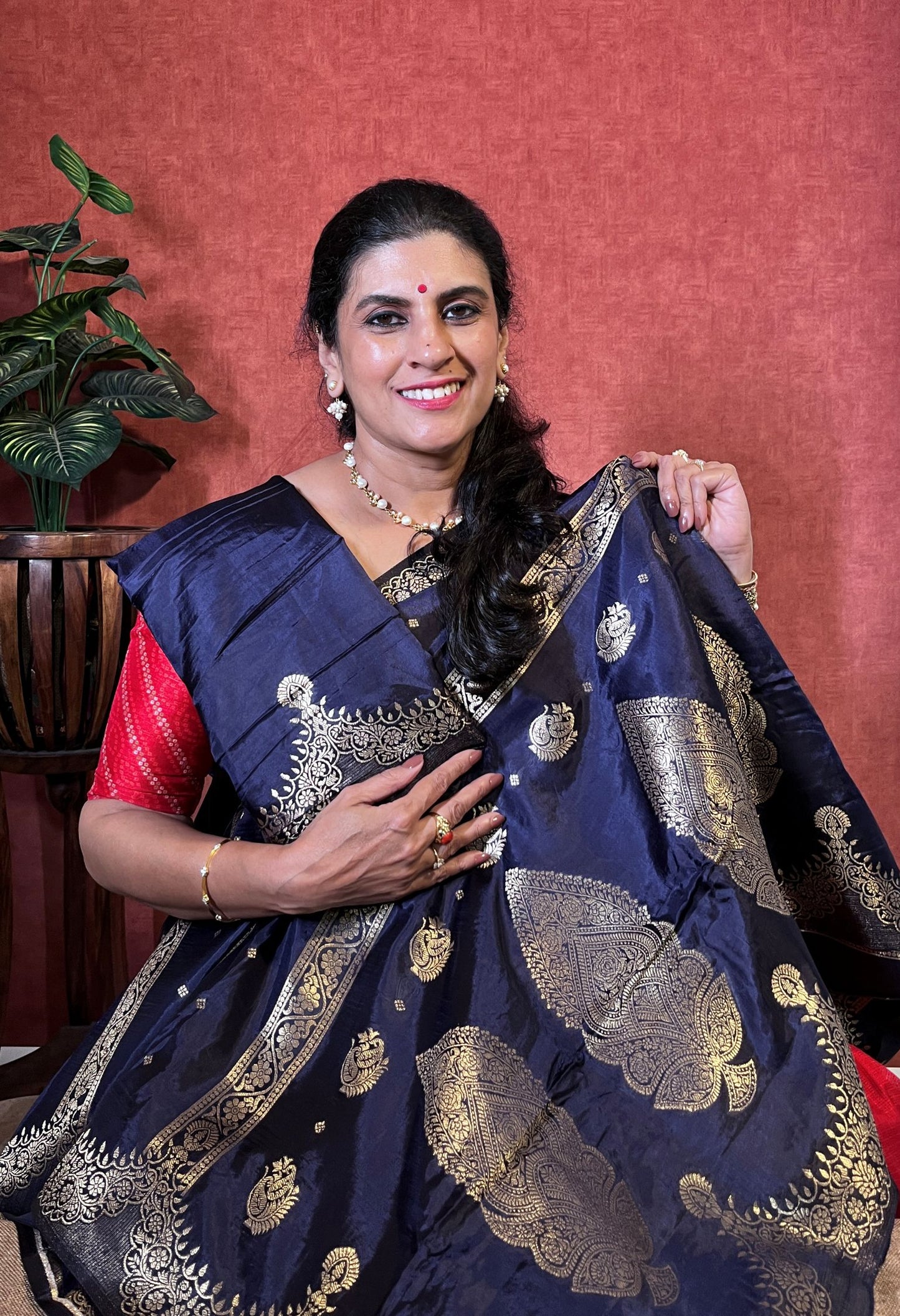 Pure Dola Silk Saree - Navy Blue Color with Zari Border