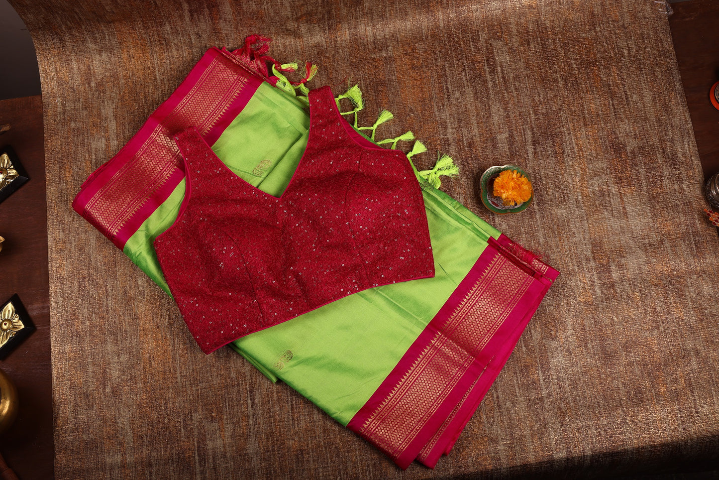 Parrot Green Paithani Silk Cotton Saree