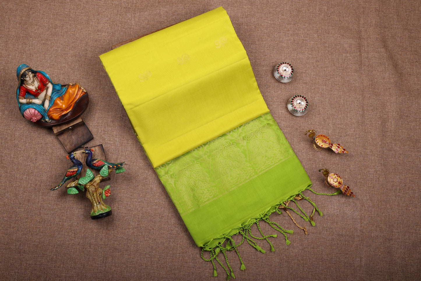 Pure Soft Silk Saree - Yellow Green