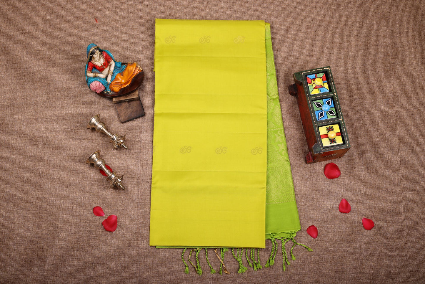 Pure Soft Silk Saree - Yellow Green