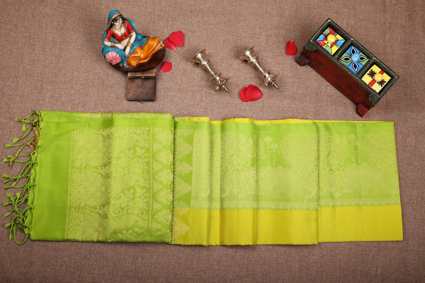 Pure Soft Silk Saree - Yellow Green