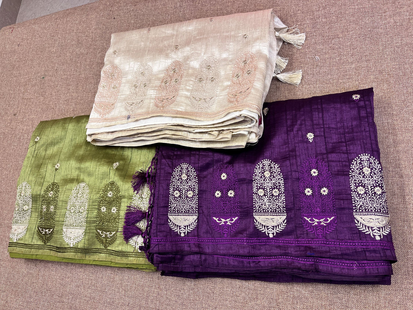 Semi Tussar Silk Saree - Ivory Color with Embroidery Work