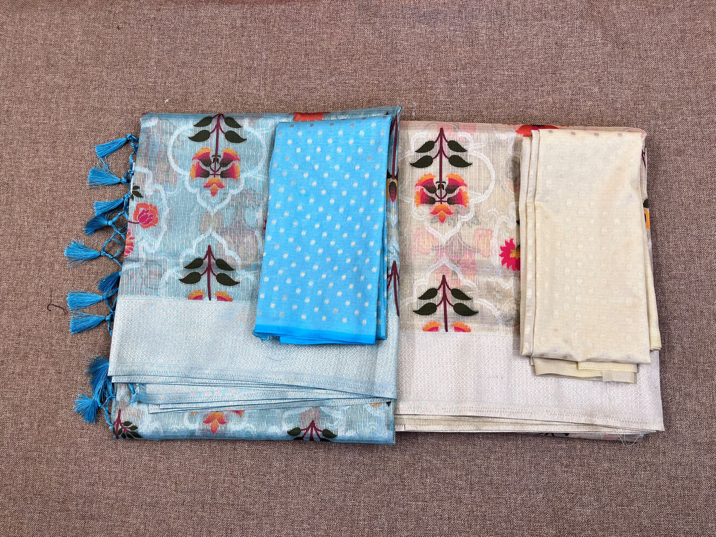 Tissue saree - Ivory Color with Zari Border