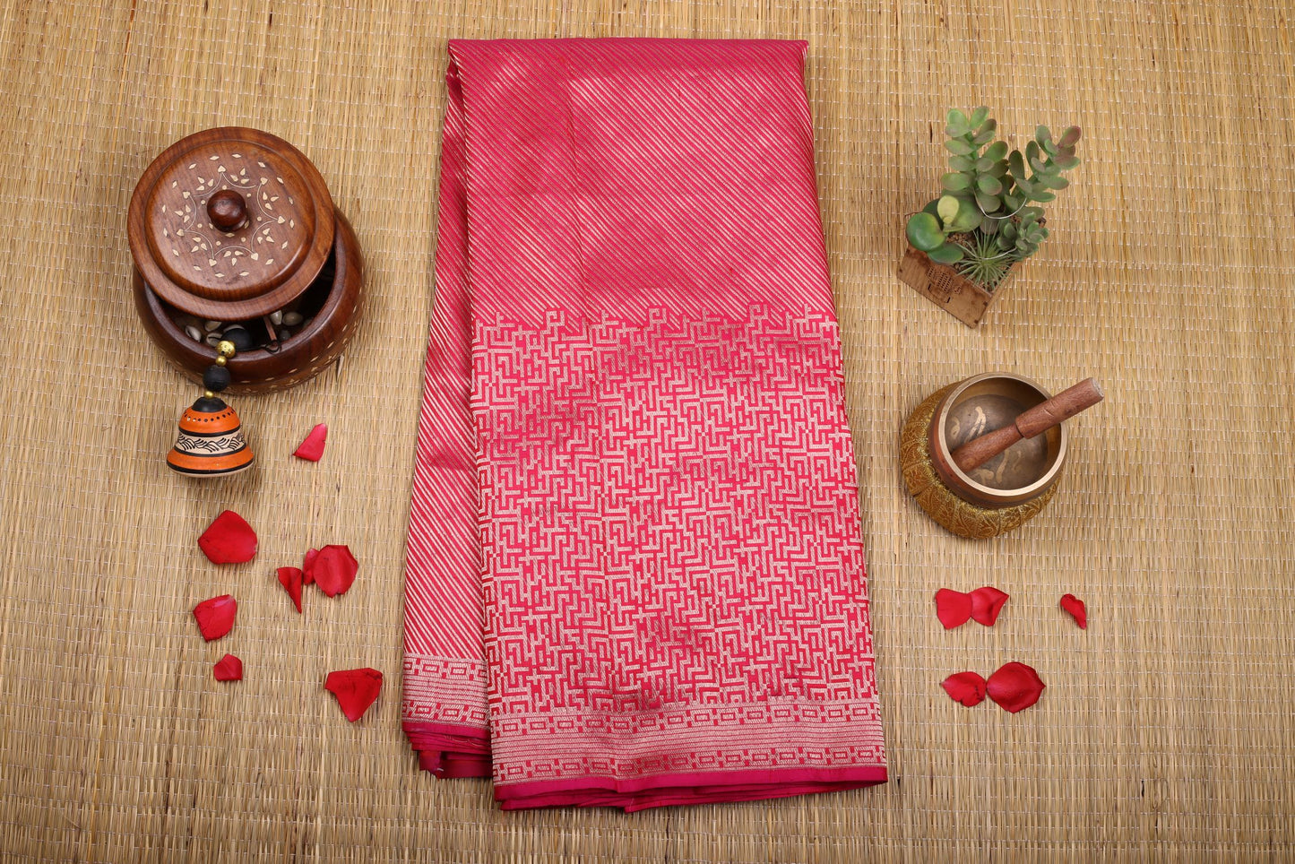Pure Banaras Silk Saree - Rani Pink