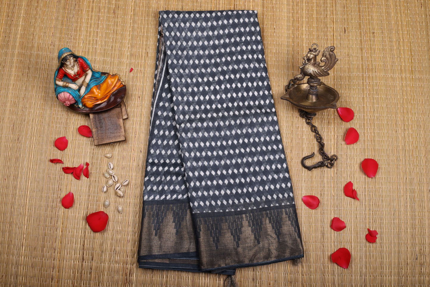 Chanderi Silk - Black Temple Border