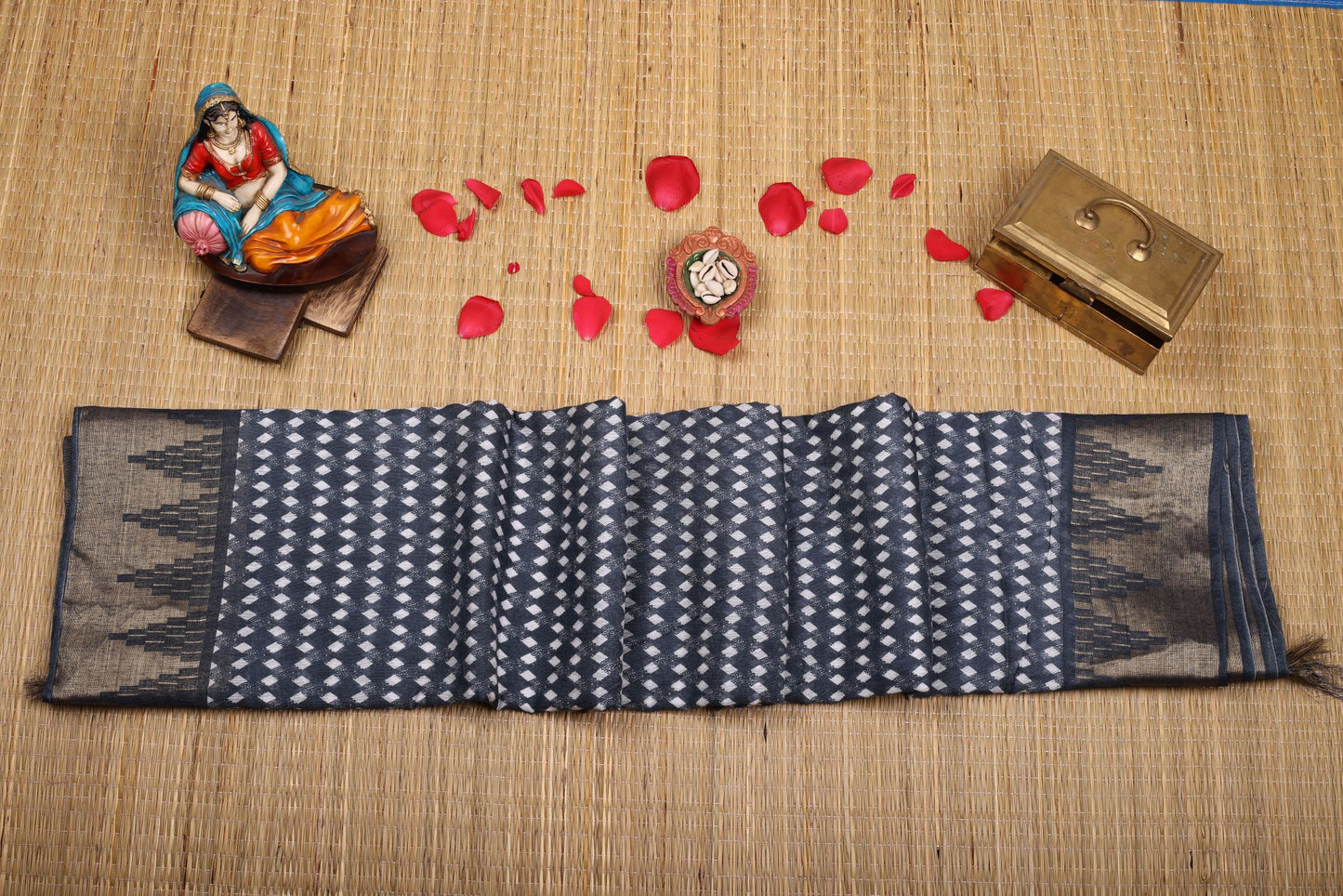 Chanderi Silk - Black Temple Border