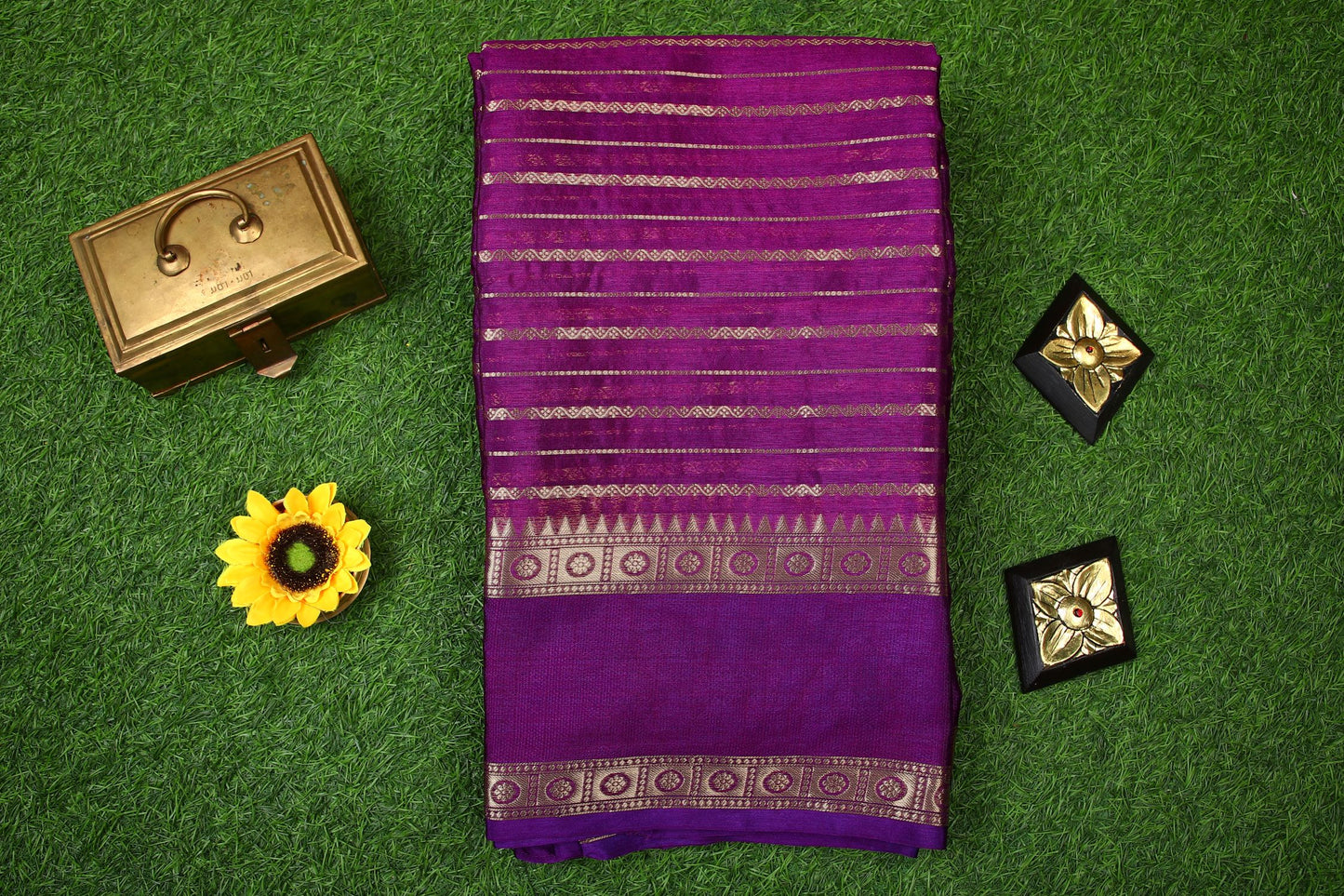 Semi Soft Silk Saree - Purple with Stitched Blouse