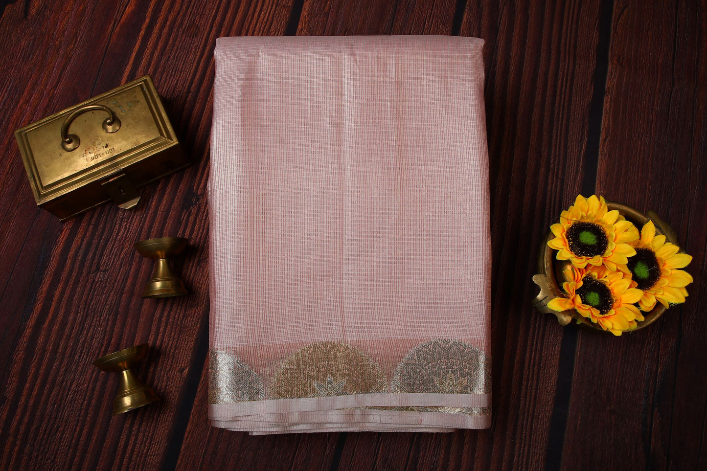 Kota Silk Saree - Baby Pink with a stitched blouse