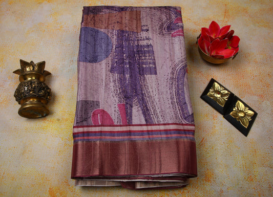 Fancy Silk Saree - Onion Pink with Stitched blouse