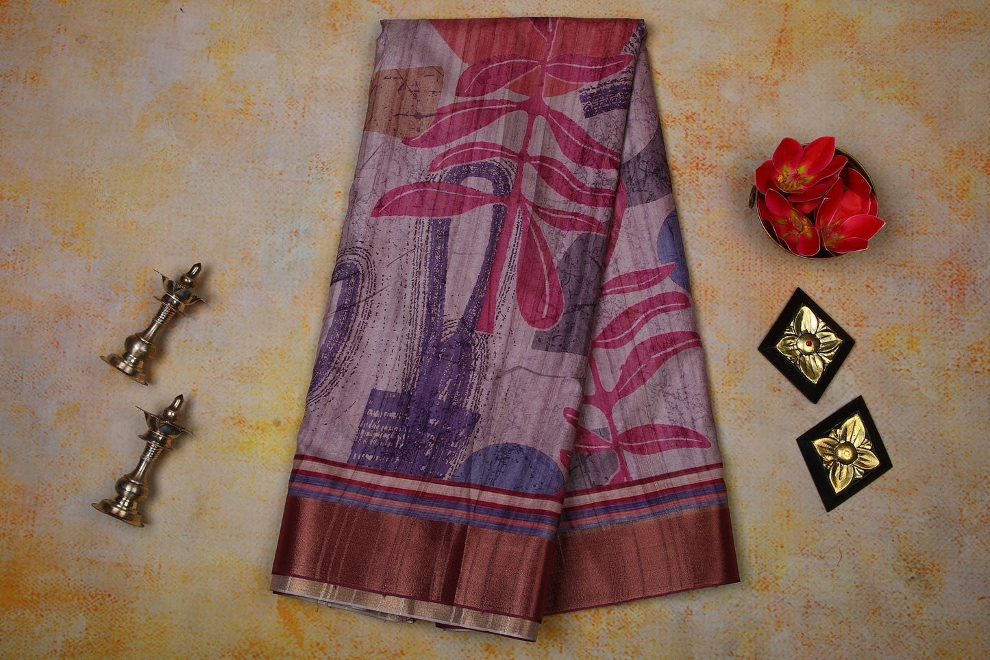 Fancy Silk Saree - Onion Pink with Stitched blouse