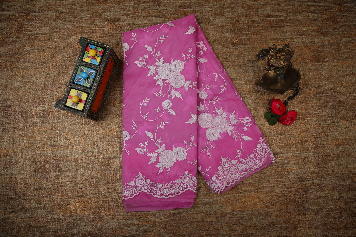 Semi Organza Saree with Embroidery  - Purple