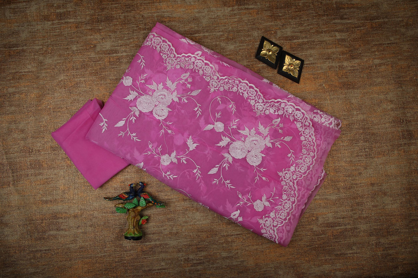 Semi Organza Saree with Embroidery  - Purple