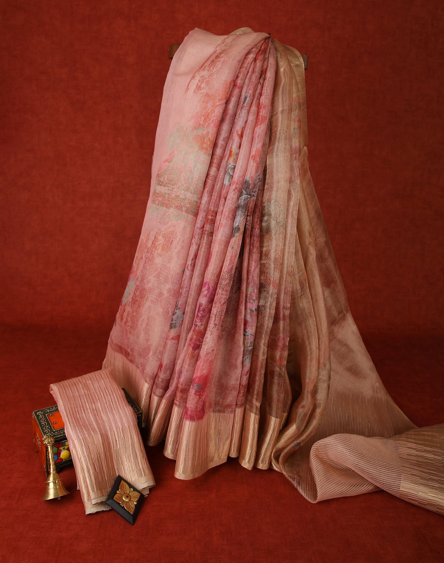 Semi Kora Saree - Multicolor Pink