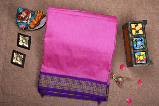 Silk Cotton Saree - Pink Color with Violet Border