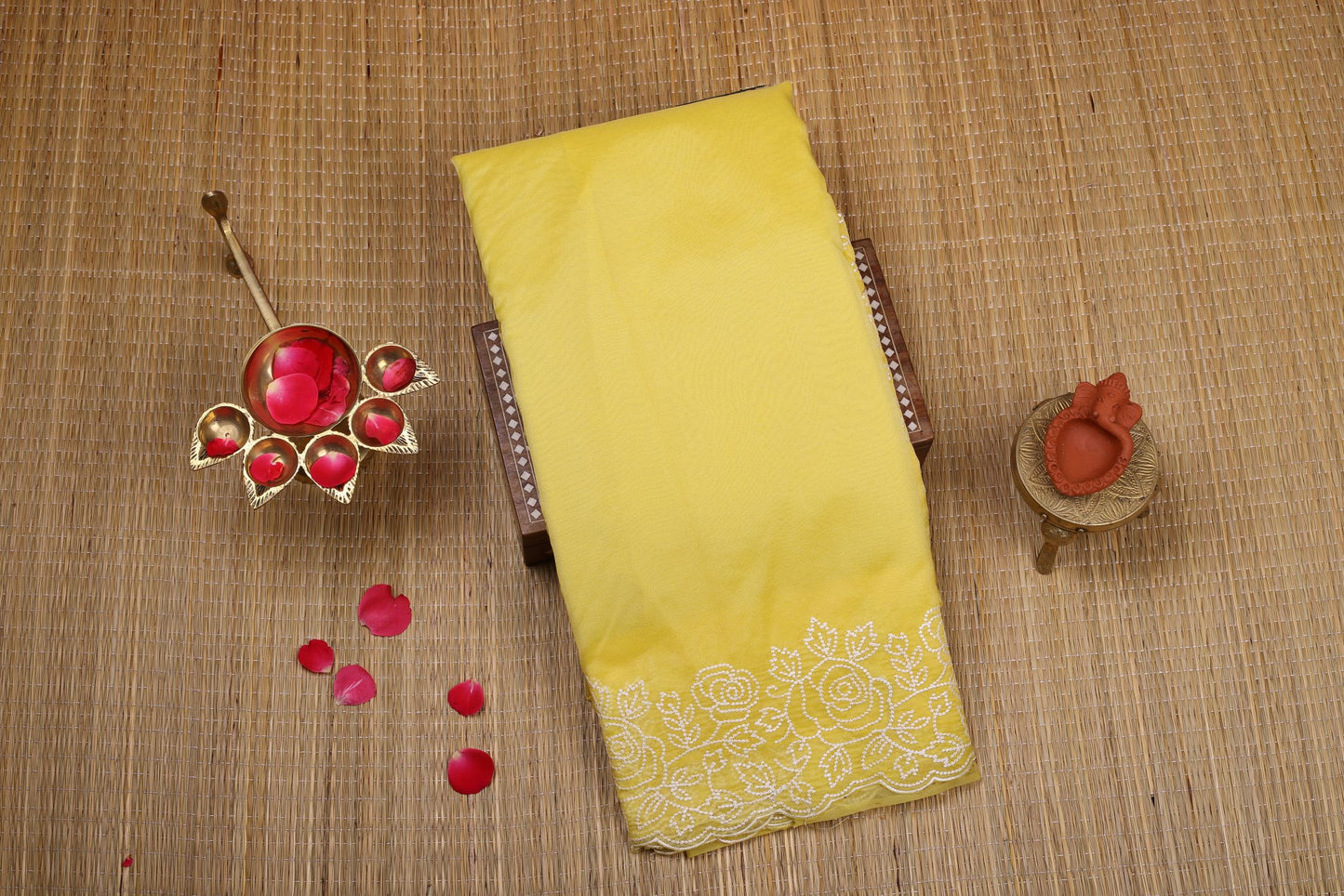 Banaras Soft Silk Organza Saree - Yellow Color and Stitched Blouse