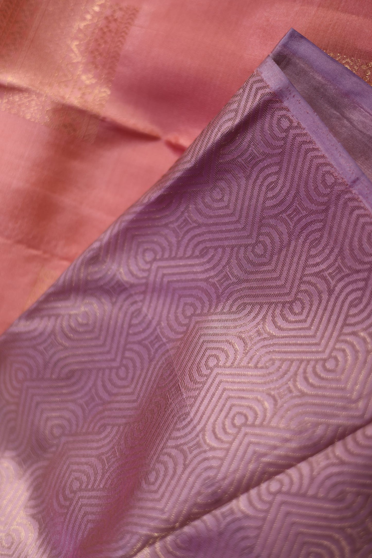 Pure Silk Saree - Peach Orange with Lavendar Border