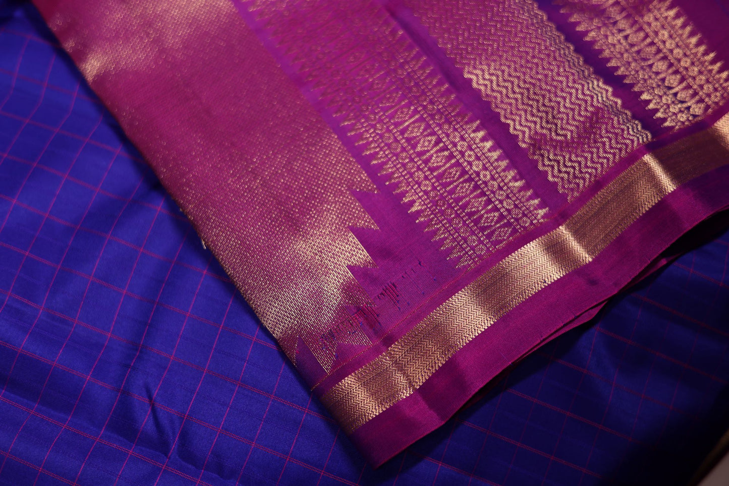 Pure Silk Saree -Indigo Blue Color with Dark Pink Border