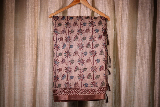 Fancy Saree -Floral Brown with Stitched Blouse