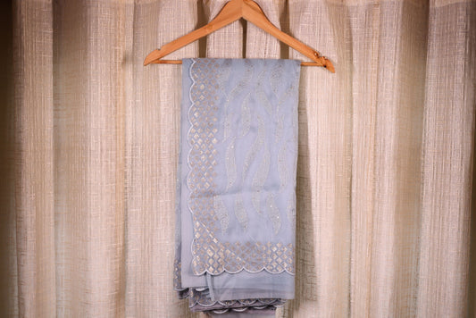 Fancy Semi Organza Saree -Sky Blue Color with Stitched Blouse