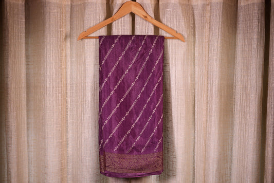 Fancy Semi Georgette Saree - Violet with Zari Border & Stitched Blouse