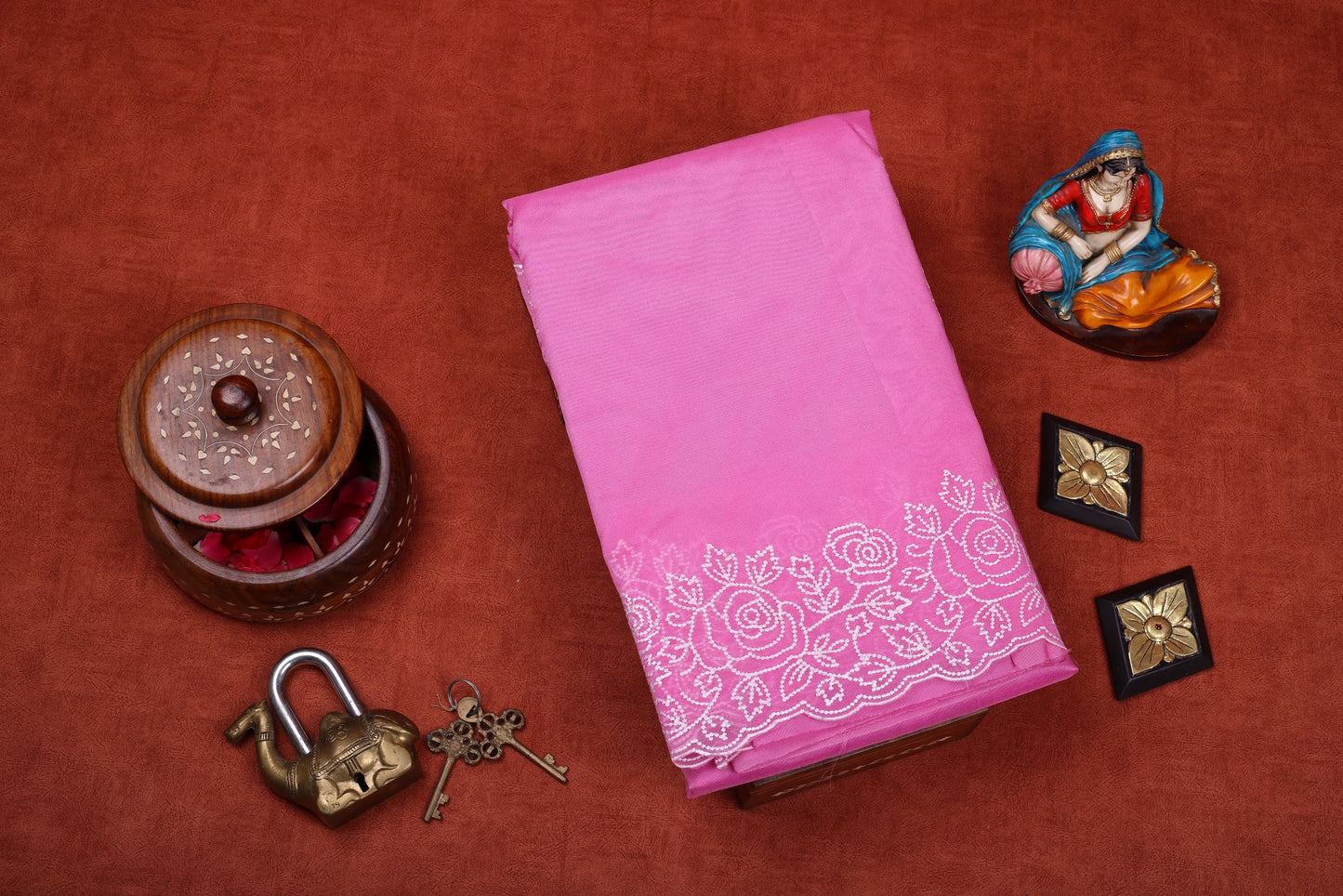 Banaras Soft Silk Organza Saree - Dark Pink Color