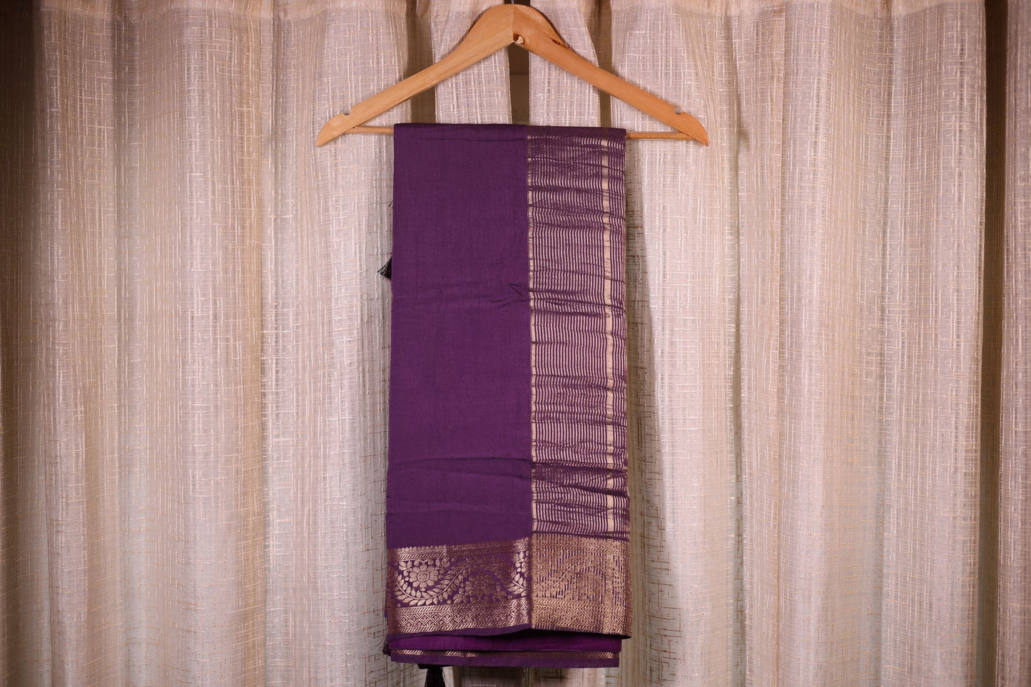 Fine Silk Saree - Purple with Zari Border & Stitched Blouse