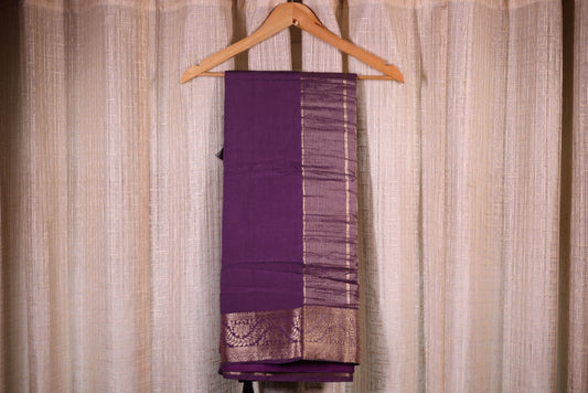 Fine Silk Saree - Purple with Zari Border & Stitched Blouse