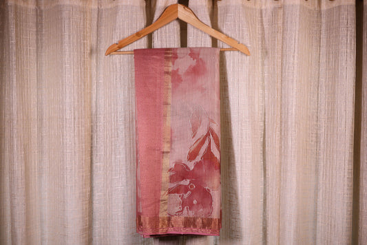 Fancy Semi Kota Silk Saree - Pink Color with Zari Border & Stitched Blouse