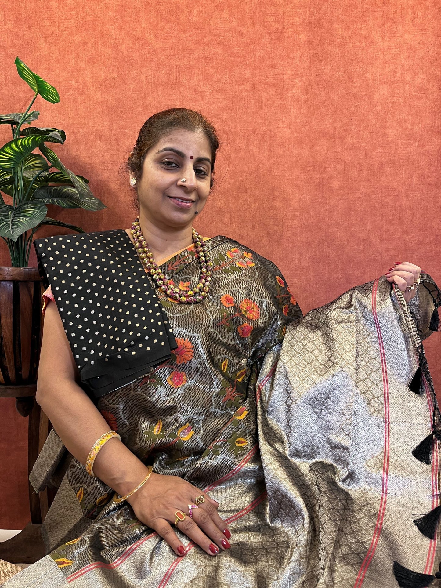 Semi Handloom Kota Silk - Black Color with Zari Border