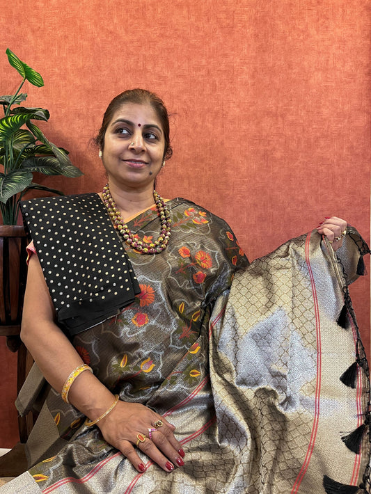 Semi Handloom Kota Silk - Black Color with Zari Border