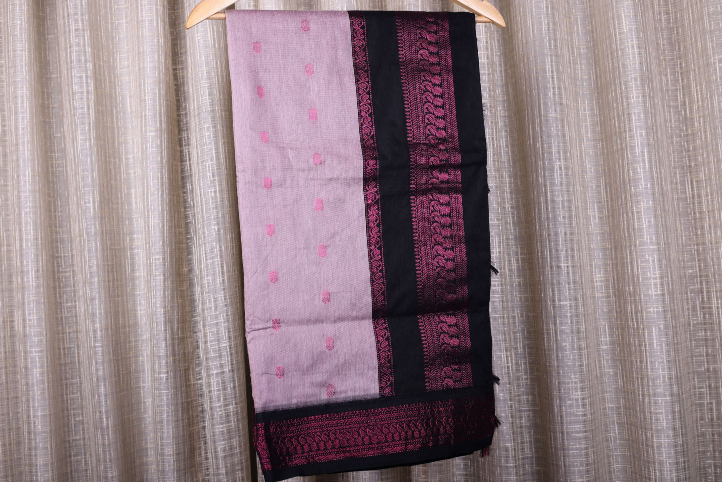 Silk Cotton Saree - Pink Color with Black and Dark Pink Color Border with Stitched Blouse