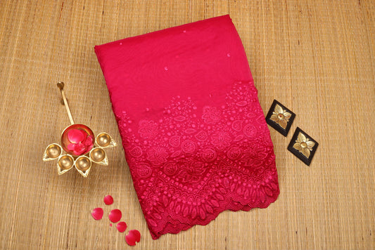 Semi Organza Saree - Pink Color with Fancy Cutwork, Heavy Embroidery