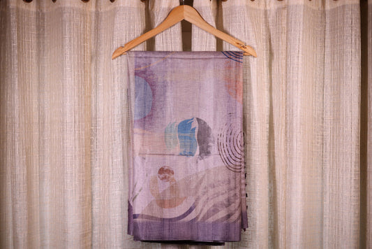 Fancy Semi Tusser Saree - Lavender with Stitched Blouse