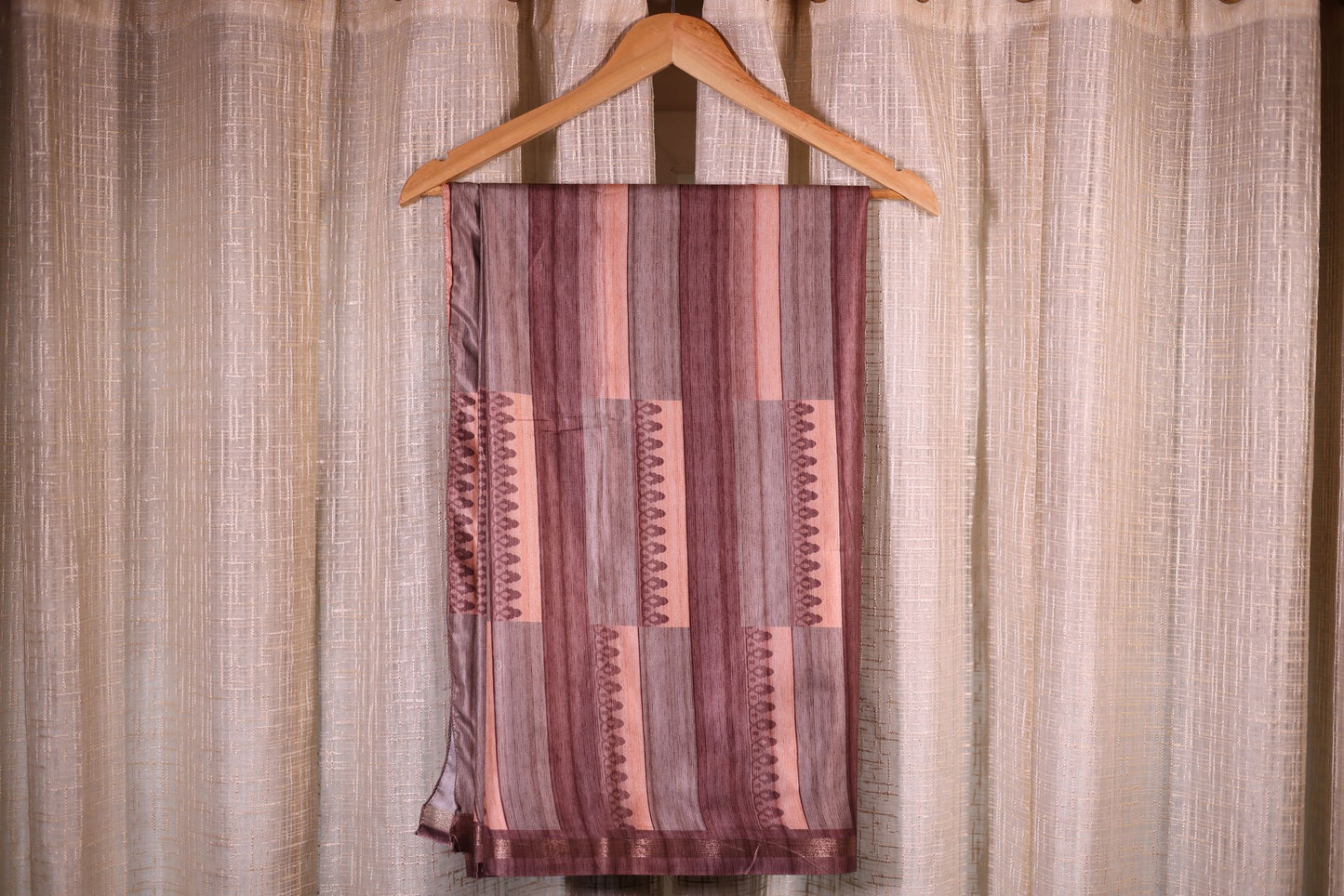 Fancy Tusser Saree - Brown Multi Color with Stitched Blouse
