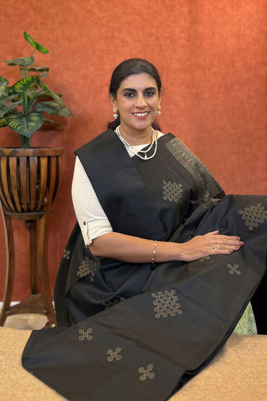 Pure Soft Silk Saree - Black Color with Zari Border