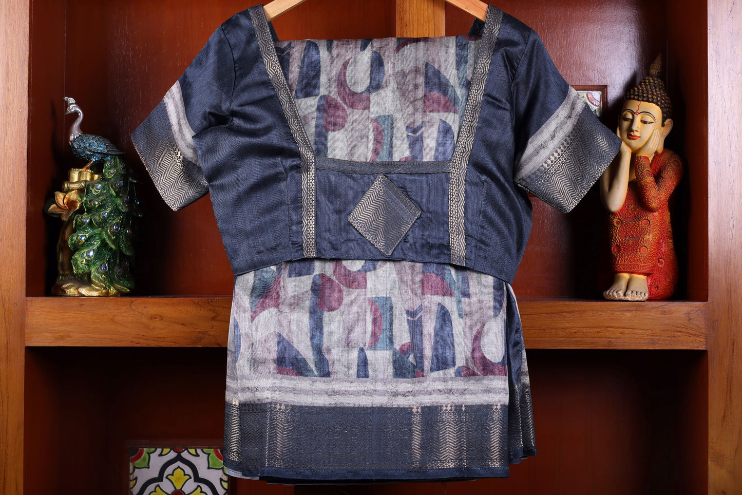 Fancy Silk Saree - Grey Multi Color with Stitched Blouse