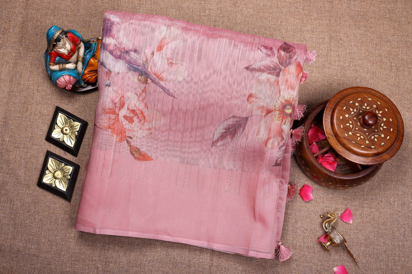 Fancy Silk Saree - Peach Color with Stitched Blouse