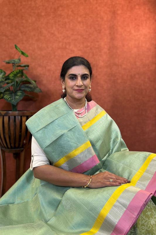 Pure Soft Silk Saree - Teal Blue Color with Pink Border