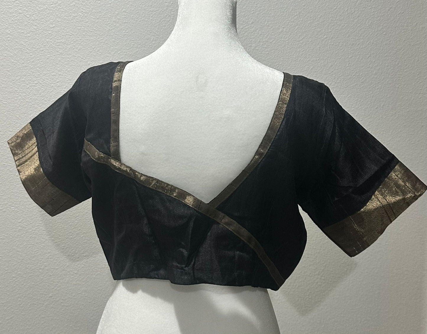 Fancy Saree -Floral Black color with Zari Border and Stitched Blouse